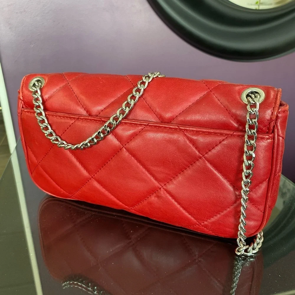 Michael Kors Red Quilted Clutch with Chain